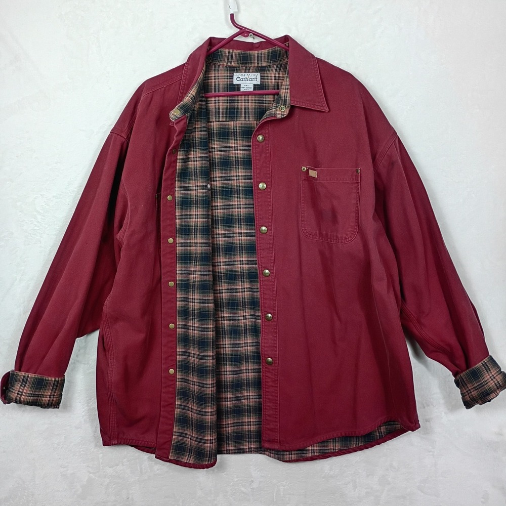 Carhartt Shirt Jacket Men XXL Red Flannel Lined Canvas Work Wear Gorpcore Hiking